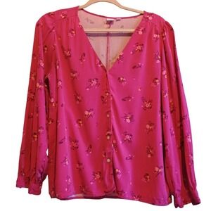 GAP Floral Button Down Blouse Women's Small Long Sleeve‎ Pink Career Casual